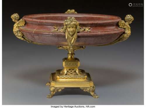 74178: A Gilt Bronze Mounted Rouge Breccia Marble Bowl,