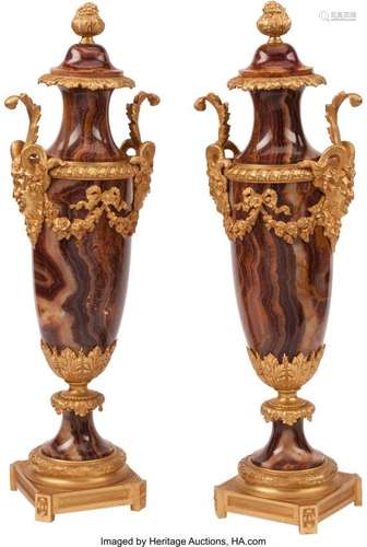 74181: A Pair of French Louis XVI-Style Agate and Gilt