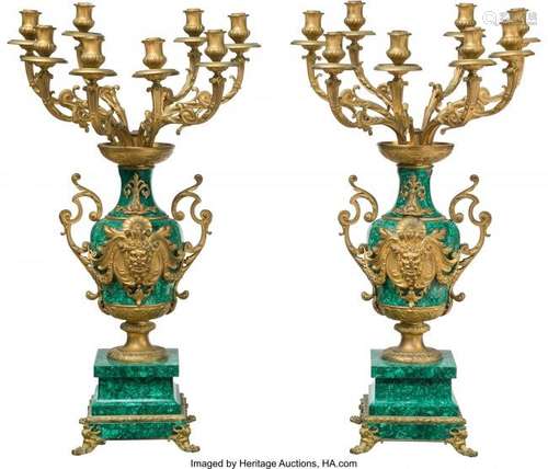 74192: A Pair of Barbedienne Louis XVI-Style Malachite