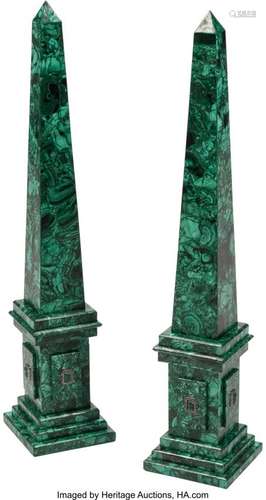 74194: A Pair of Neoclassical-Style Malachite Obelisks