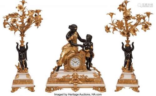 74206: A Three-Piece Napoleon III White Marble and Gilt