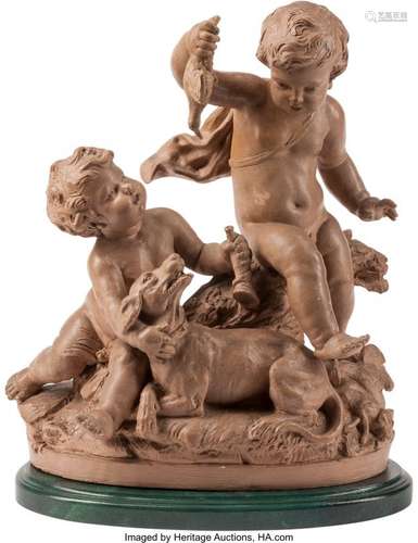 74212: A French Terracotta Figural Group of Two Cavorti