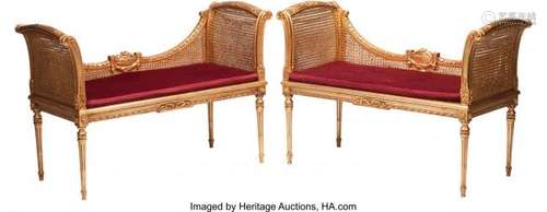 74229: A Pair of Louis XVI-Style Caned Giltwood Settees