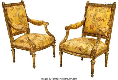 74232: A Pair of Louis XVI-Style Carved and Giltwood Fa