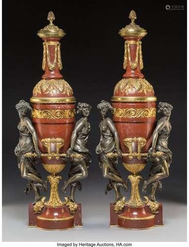 74234: A Pair of Gagneau Gilt Bronze Mounted Marble Oil