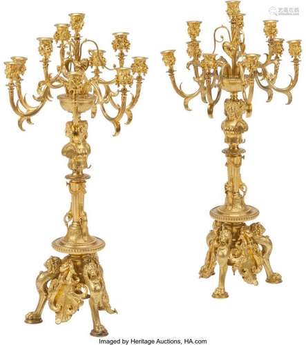 74238: A Pair of Louis XV-Style Gilt Bronze Ten-Light C