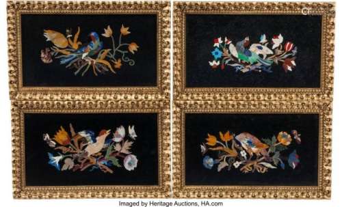 74249: A Set of Four Pietra Dura Plaques in Giltwood Fr