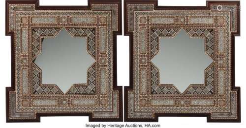 74250: A Pair of Moorish-Style Inlaid Hardwood Mirrors