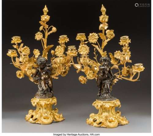 74298: A Pair of Louis XV-Style Gilt and Patinated Bron