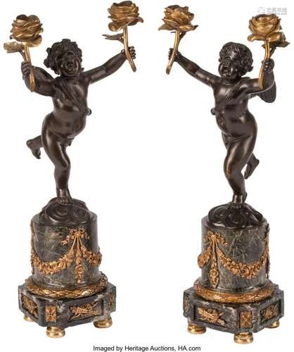 74320: A Pair of French Gilt and Patinated Bronze Two-L