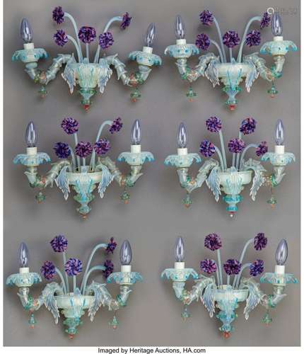 74322: Six Murano Glass Sconces, Venice, Italy, 20th ce