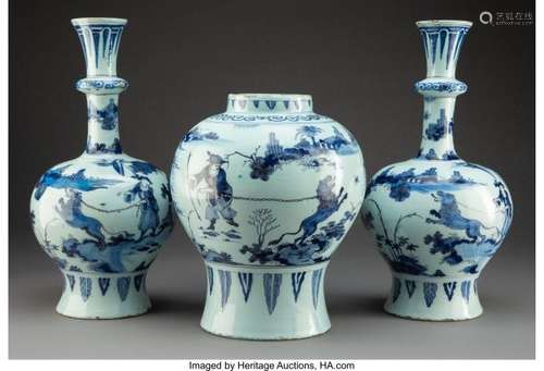 74323: A Three-Piece Dutch Delft Blue and White Garnitu