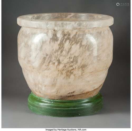 74329: A Large Rock Crystal Center Bowl on a Bronze Bas