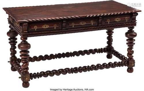 74357: A Portuguese Three-Drawer Hardwood Refectory Tab