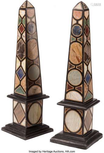 74360: A Pair of Pietra Dura Marble Obelisks in the Gra