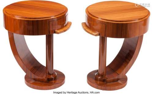 74368: A Pair of Art Deco-Style Blondewood Bedside Tabl
