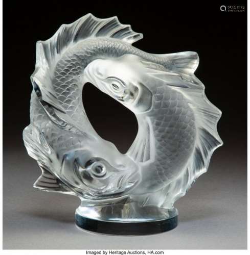 74370: A Lalique Deux Poissons Clear and Frosted Glass