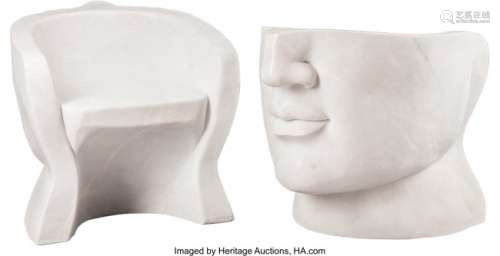 74379: A Pair of Modernist Carved White Marble Half-Fac