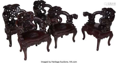 74381: A Group of Five Japanese Carved Hardwood Chairs,