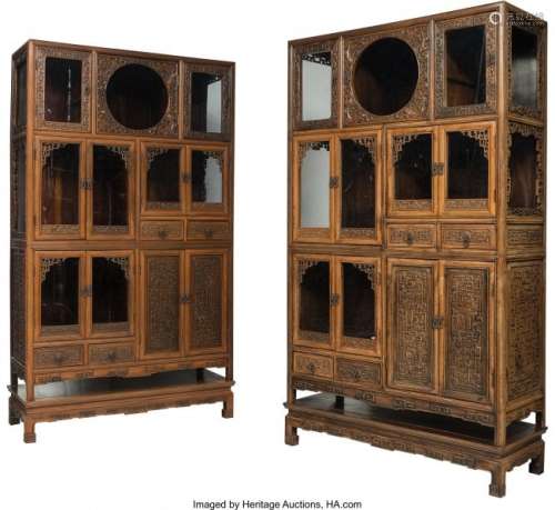 74385: A Fine Pair of Chinese Carved Hardwood Display C