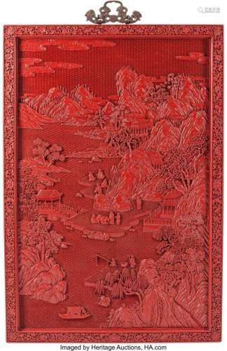 74388: A Large Chinese Red Lacquer Wall Panel 45 x 30-1