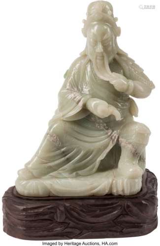 74398: A Chinese Carved Celadon Jade Warrior Figure 12-