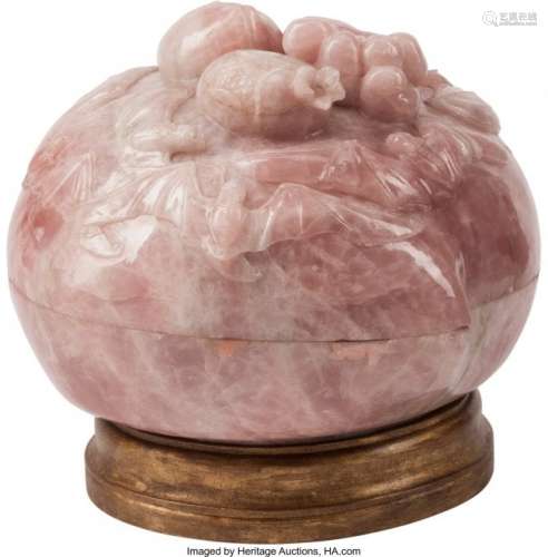 74402: A Large Chinese Carved Rose Quartz Peach-Form Bo