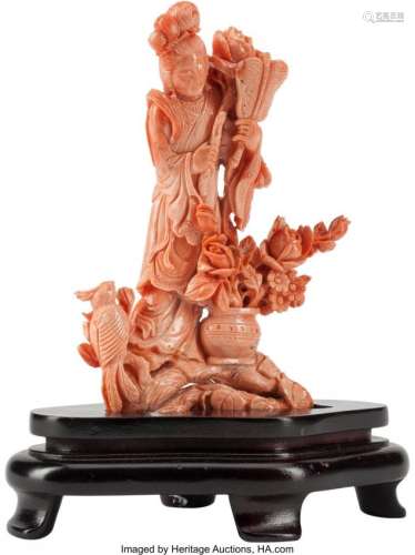74404: A Chinese Carved Coral Figure of a Woman with a