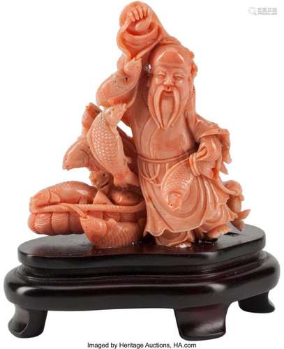 74406: A Chinese Carved Coral Figure of a Fisherman 4 x