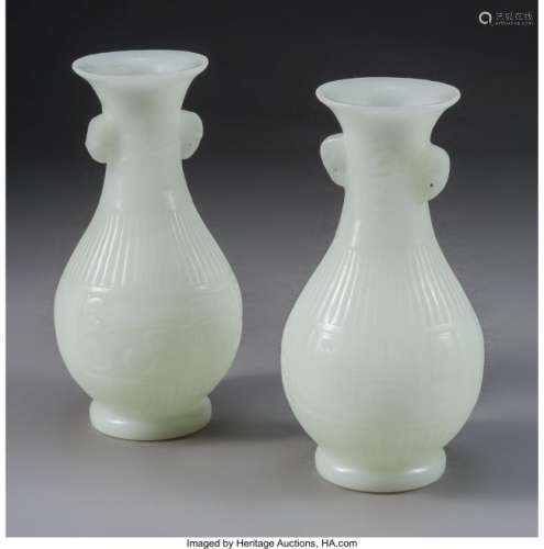 74408: A Pair of Chinese White Peking Glass Vases 14-1/