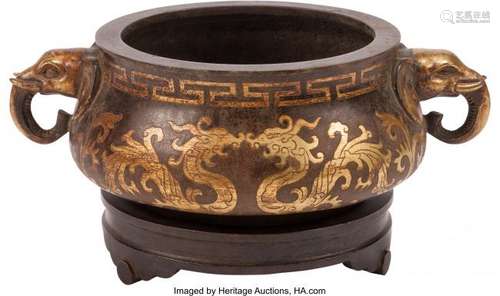 74416: A Chinese Bronze and Mixed Metal Censer on Stand