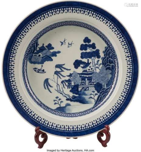 74420: A Large Chinese Blue and White Porcelain Charger