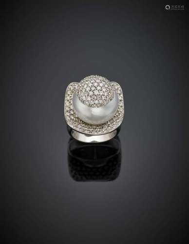 PASCIA' White gold diamond and South Sea pearl ring,