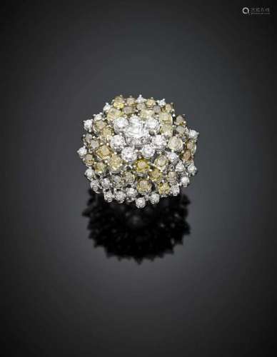 White gold fancy and colourless diamond cluster ring in