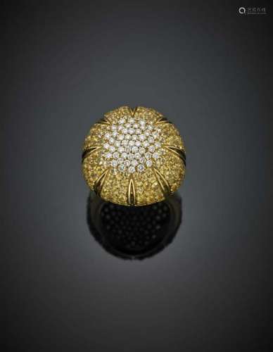 DAMIANI Yellow gold dome ring with diamond pavé and