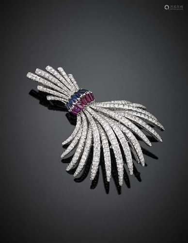 Diamond platinum and white gold wheatsheaf brooch