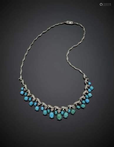 White gold diamond necklace with an oval turquoise