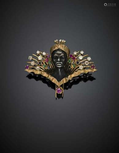 Silver and gold blackamoor with turban brooch accented