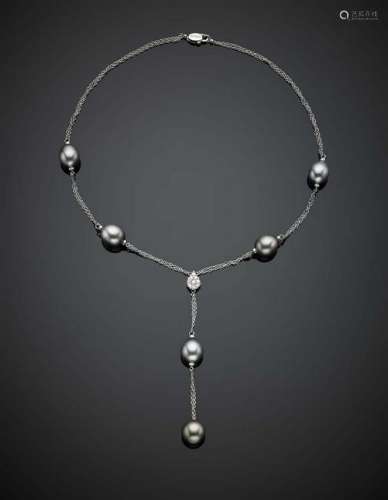 DAMIANI White gold Tahiti pearl double chain necklace