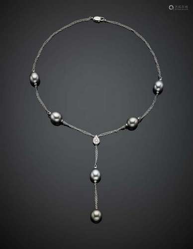 DAMIANI White gold Tahiti pearl double chain necklace