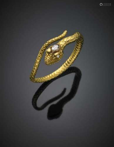Yellow gold rose cut ct. 1.20 diamond snake bracelet, g