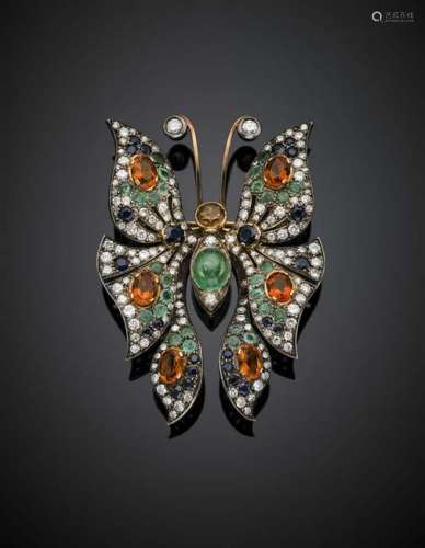 Silver and gold butterfly brooch with diamonds,