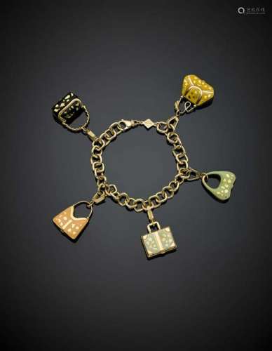 ROSATO Yellow gold enamel chain bracelet with bag