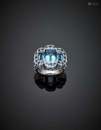 *SABBADINI Round and step cut blue topaz white gold