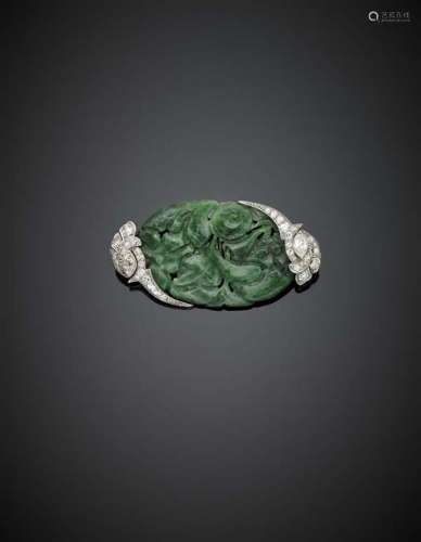 DREICER & CO Carved nephrite and diamond white gold