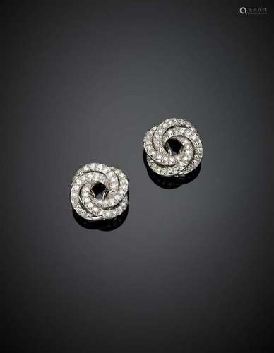 Diamond white gold knot earclips, g 11.96, diam. cm