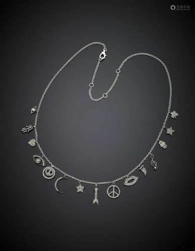 White gold chain necklace with fifteen black rhodium