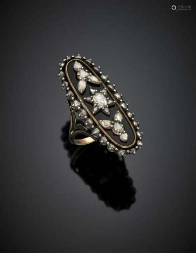 Red 9K gold onyx and rose cut diamond oval ring, in all