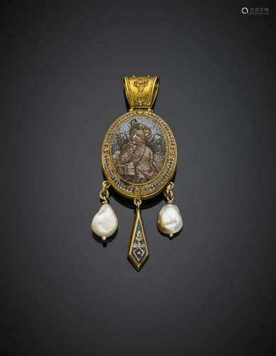 Yellow gold pendant with a micro mosaic putto framed