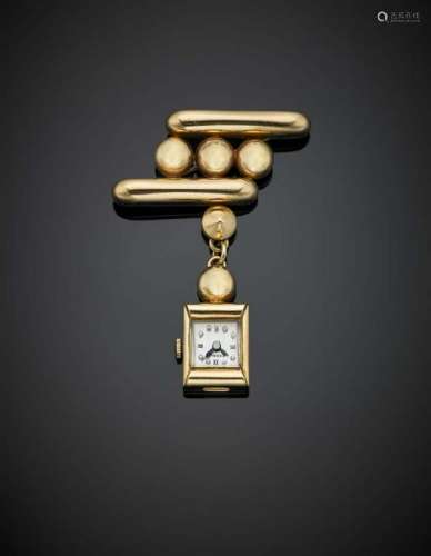 HERALD Yellow 14K gold pendant watch brooch, dial